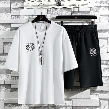 Mens Printed T-Shirt and Shorts Co Ord Set MCSPR23 - White Black