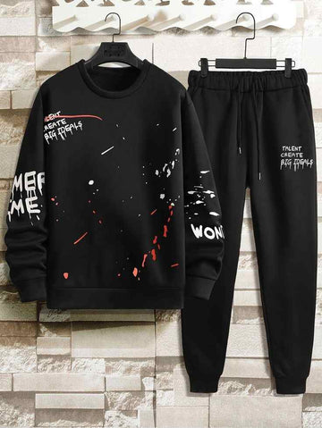 Sweatshirt and Pants Printed Set - GRUMSPS2 - Black Black