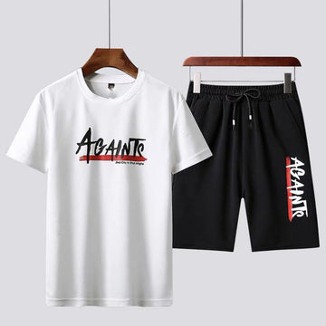 Mens Printed T-Shirt and Shorts Co Ord Set MCSPR11 - White Black