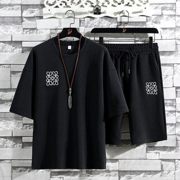 Mens Printed T-Shirt and Shorts Co Ord Set MCSPR23 - Black Black